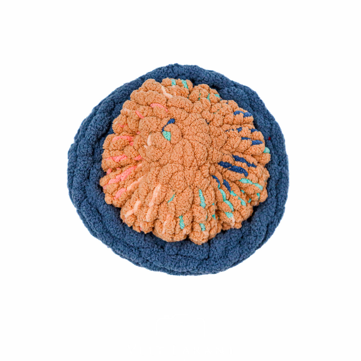 Tan & Navy Crochet Beanie