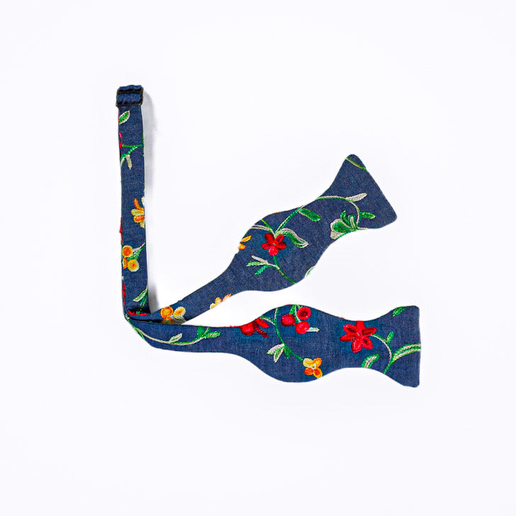 Denim Embroidered Bow tie