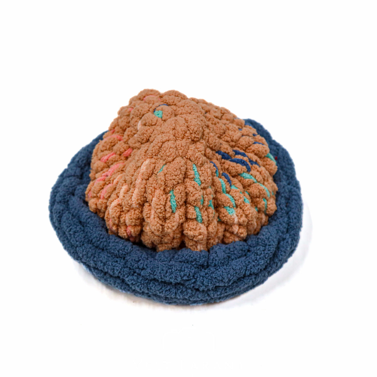 Tan & Navy Crochet Beanie